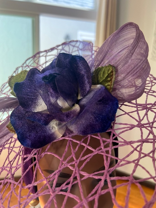 Lavender and deep purple 100% silk flower with abaca silk bow